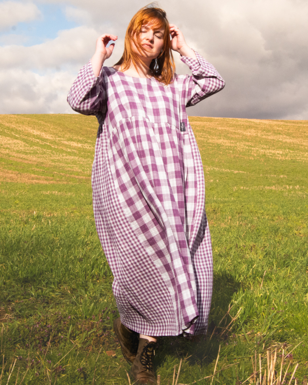 purple and white gingham dress TIFFANY DRESS IN PURPLE GINGHAM L