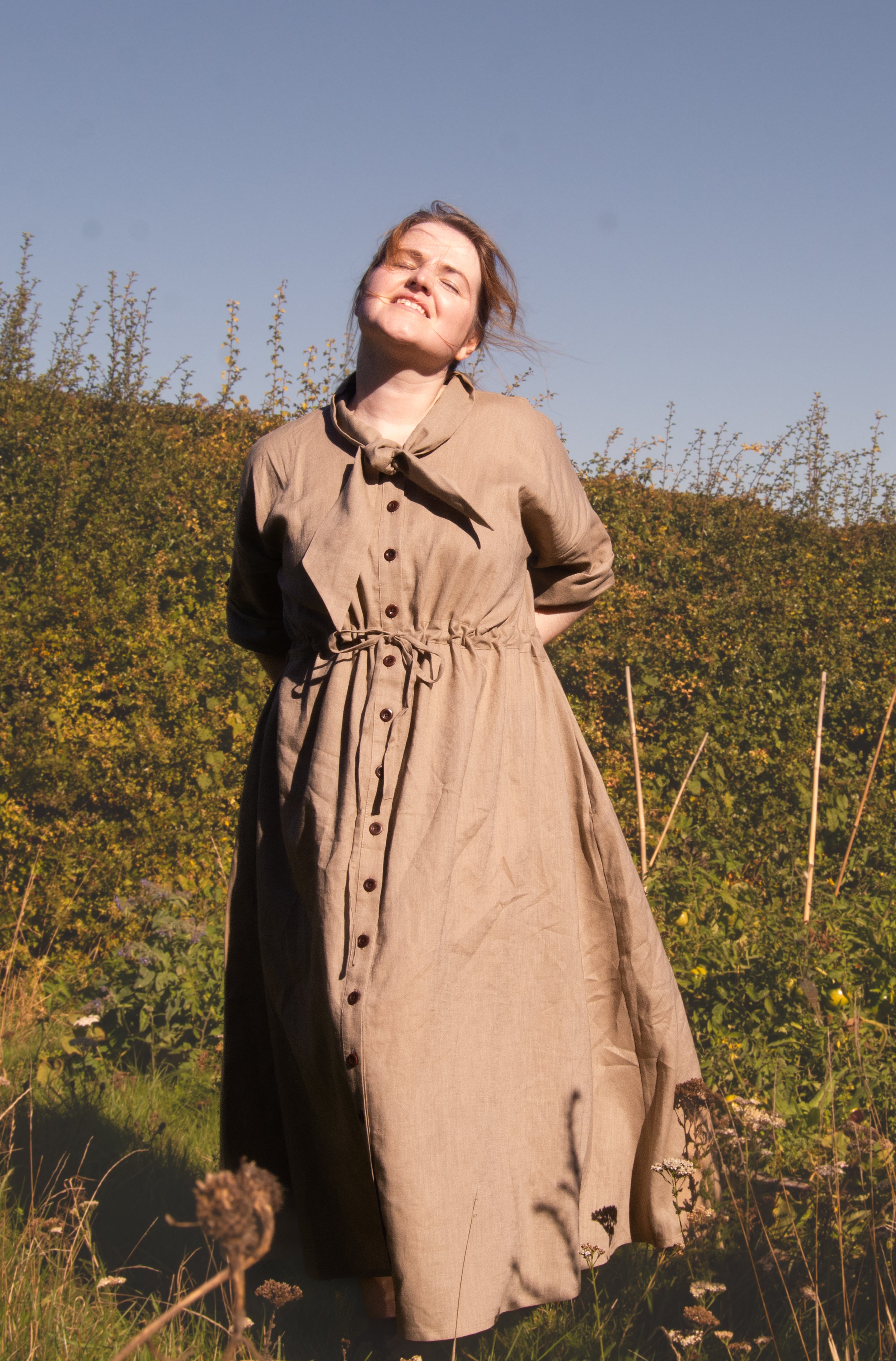 sand shirt dress Linen Shirt Dress with Pockets/ Sand Safari Style Dress