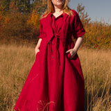 The Shirt Dress in Red linen