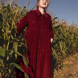 The Hybrid Dress in wine red corduroy