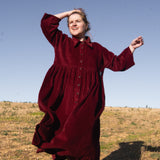 The Hybrid Dress in wine red corduroy