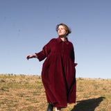 The Hybrid Dress in wine red corduroy