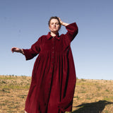 The Hybrid Dress in wine red corduroy