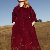 The Hybrid Dress in wine red corduroy