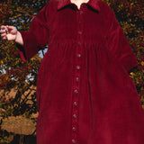 The Hybrid Dress in wine red corduroy