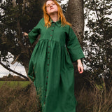 The Hybrid Dress in soft green linen