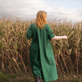 The Hybrid Dress in soft green linen