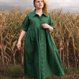 The Hybrid Dress in soft green linen