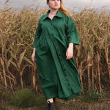 The Hybrid Dress in soft green linen