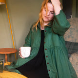 The Hybrid Dress in soft green linen