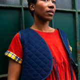 The Waistcoat - Navy quilted and Yellow check - S - House of Flint