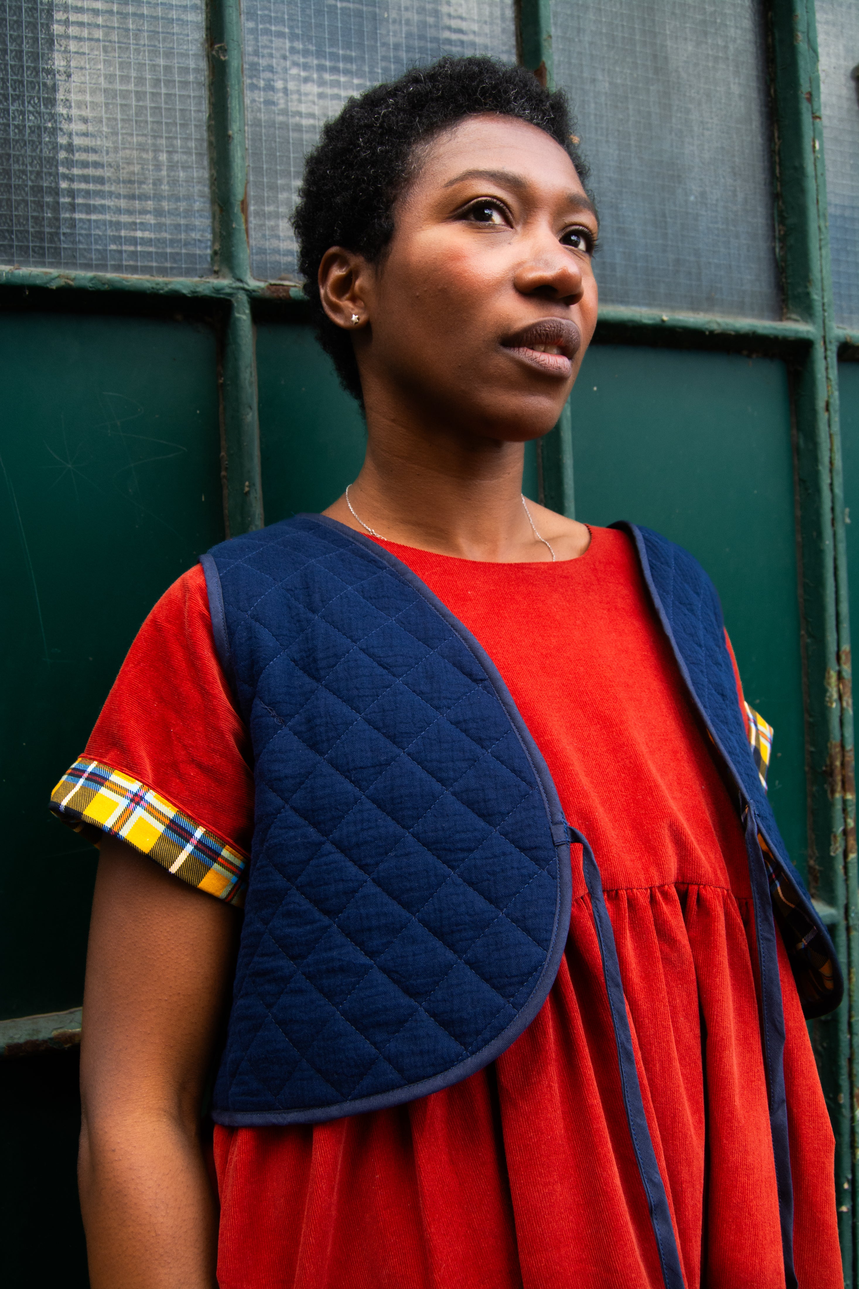 The Waistcoat - Navy quilted and Yellow check - S - House of Flint