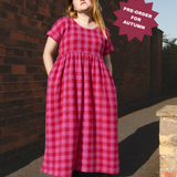 The Doddle Dress in Pink + Red check - pre-order