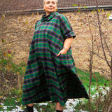 The Reversible Dress - Green tartan cotton flannel