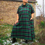 The Reversible Dress - Green tartan cotton flannel