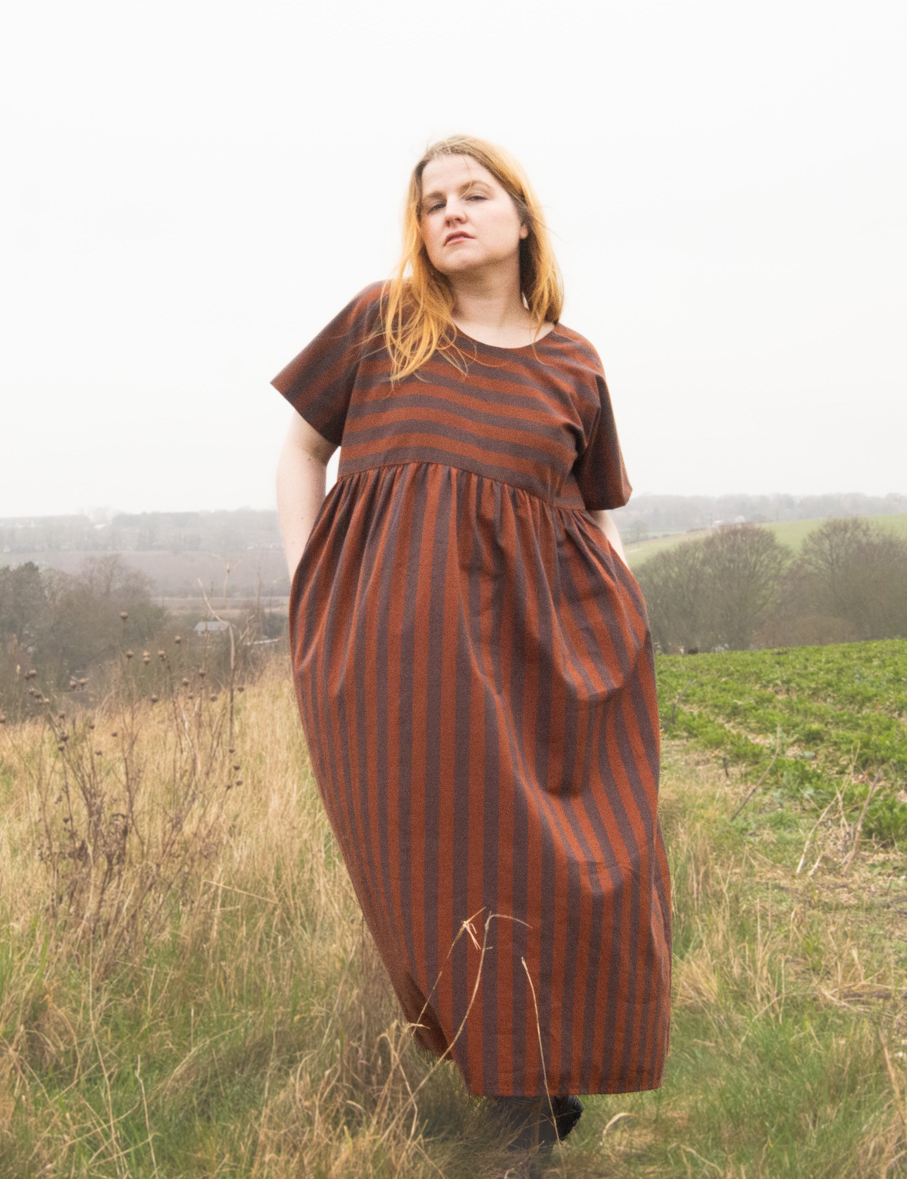 The Doddle Dress in Chestnut Stripe - House of Flint