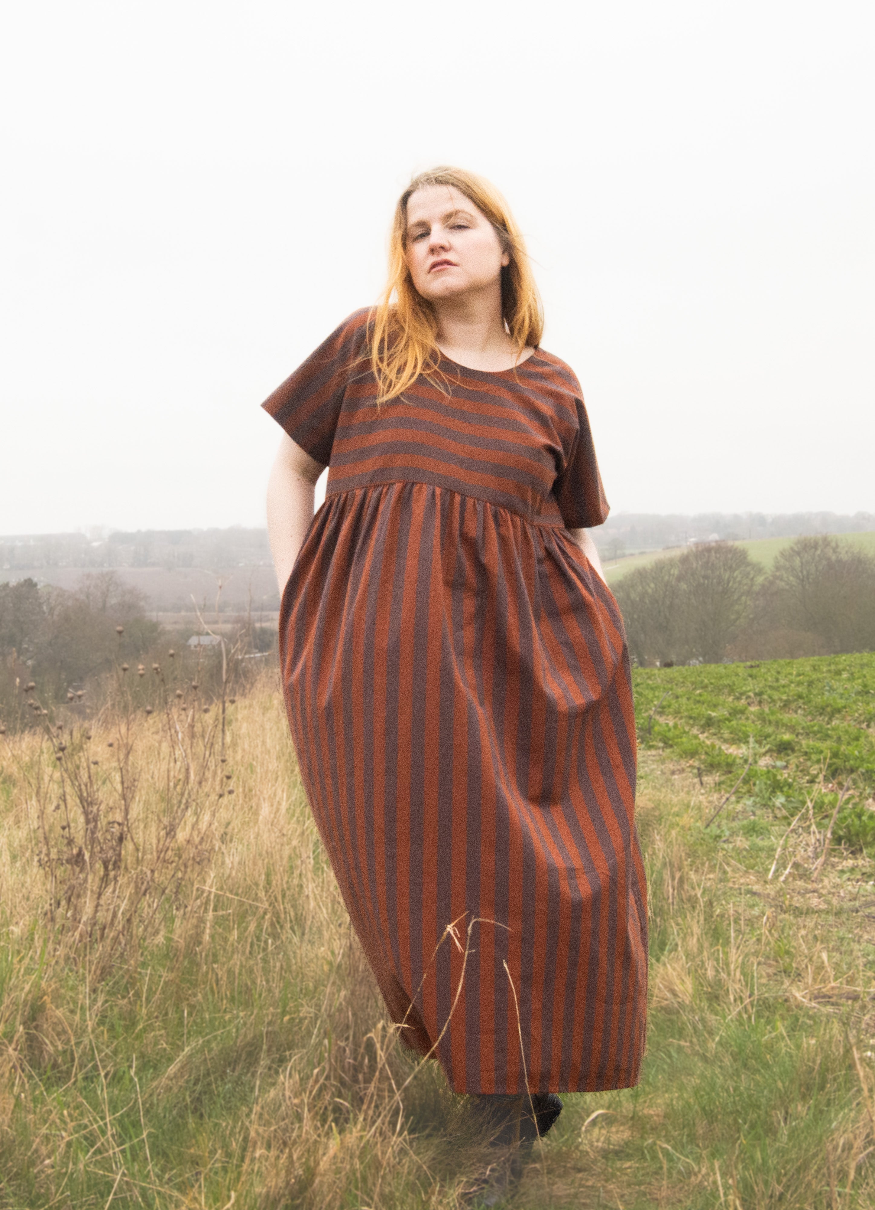 The Doddle Dress in Chestnut Stripe - House of Flint