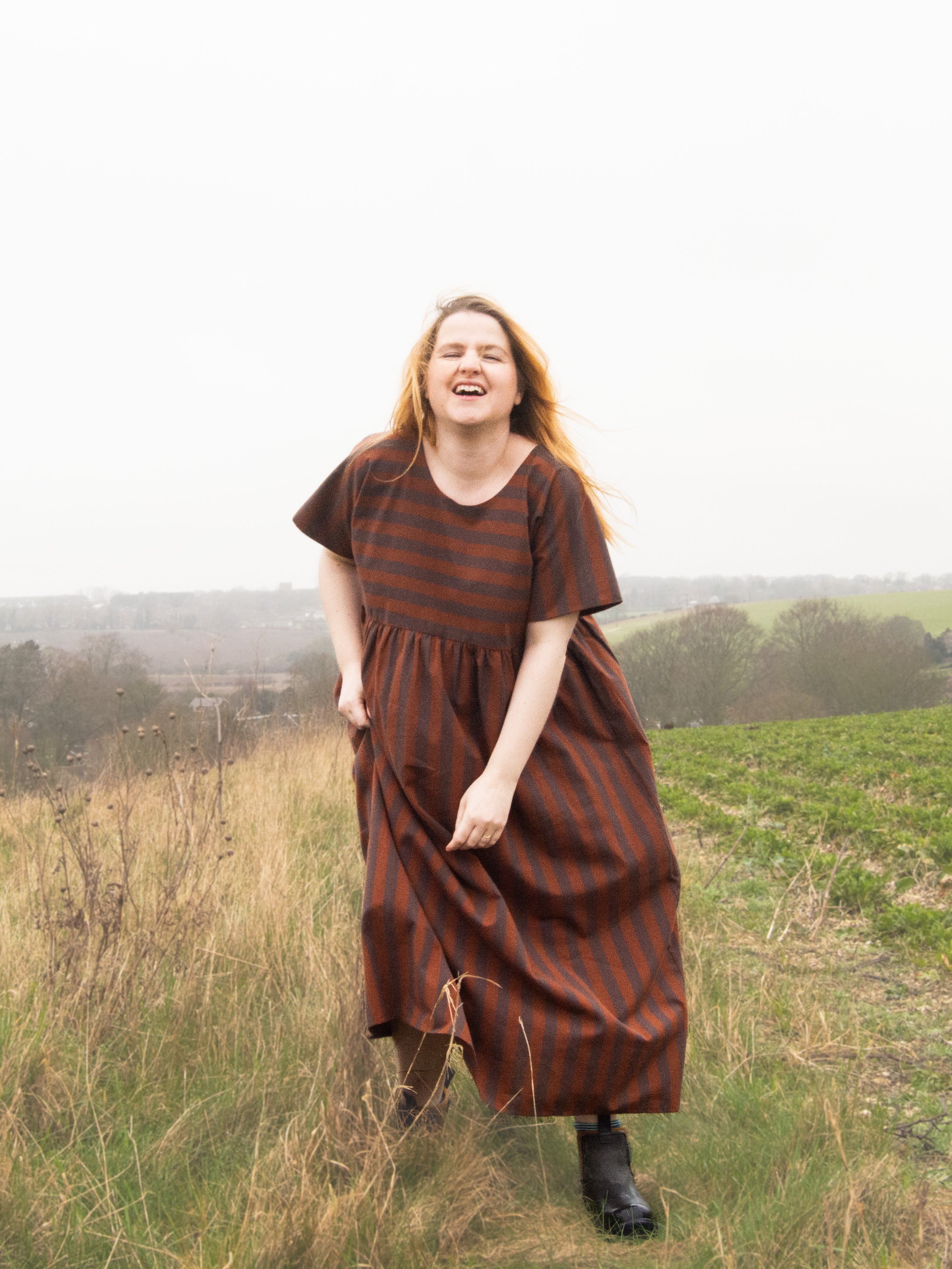 The Doddle Dress in Chestnut Stripe - House of Flint