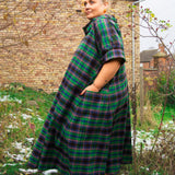 The Reversible Dress - Green tartan cotton flannel