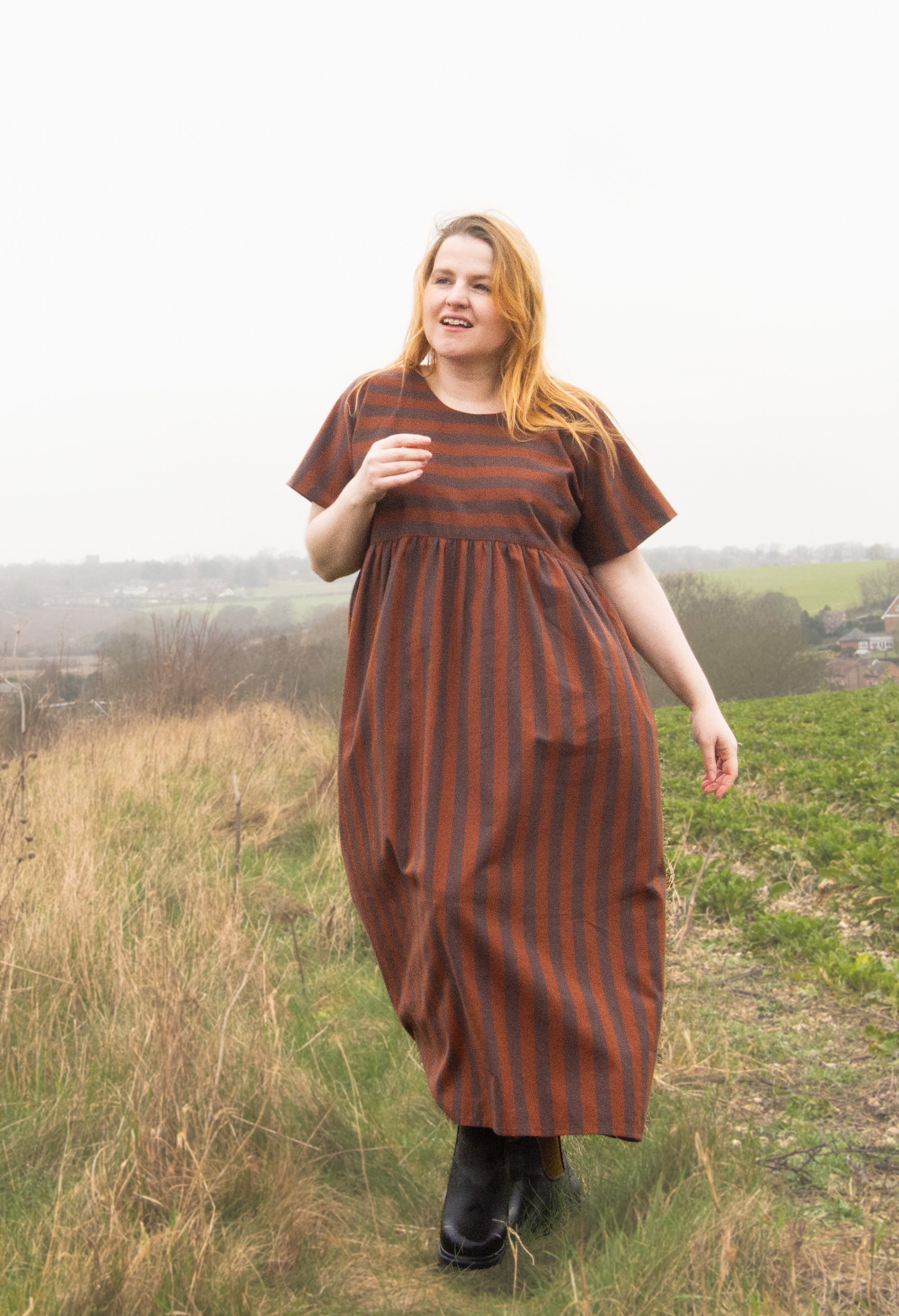 The Doddle Dress in Chestnut Stripe - House of Flint