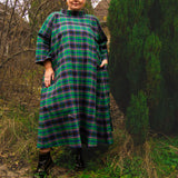 The Reversible Dress - Green tartan cotton flannel