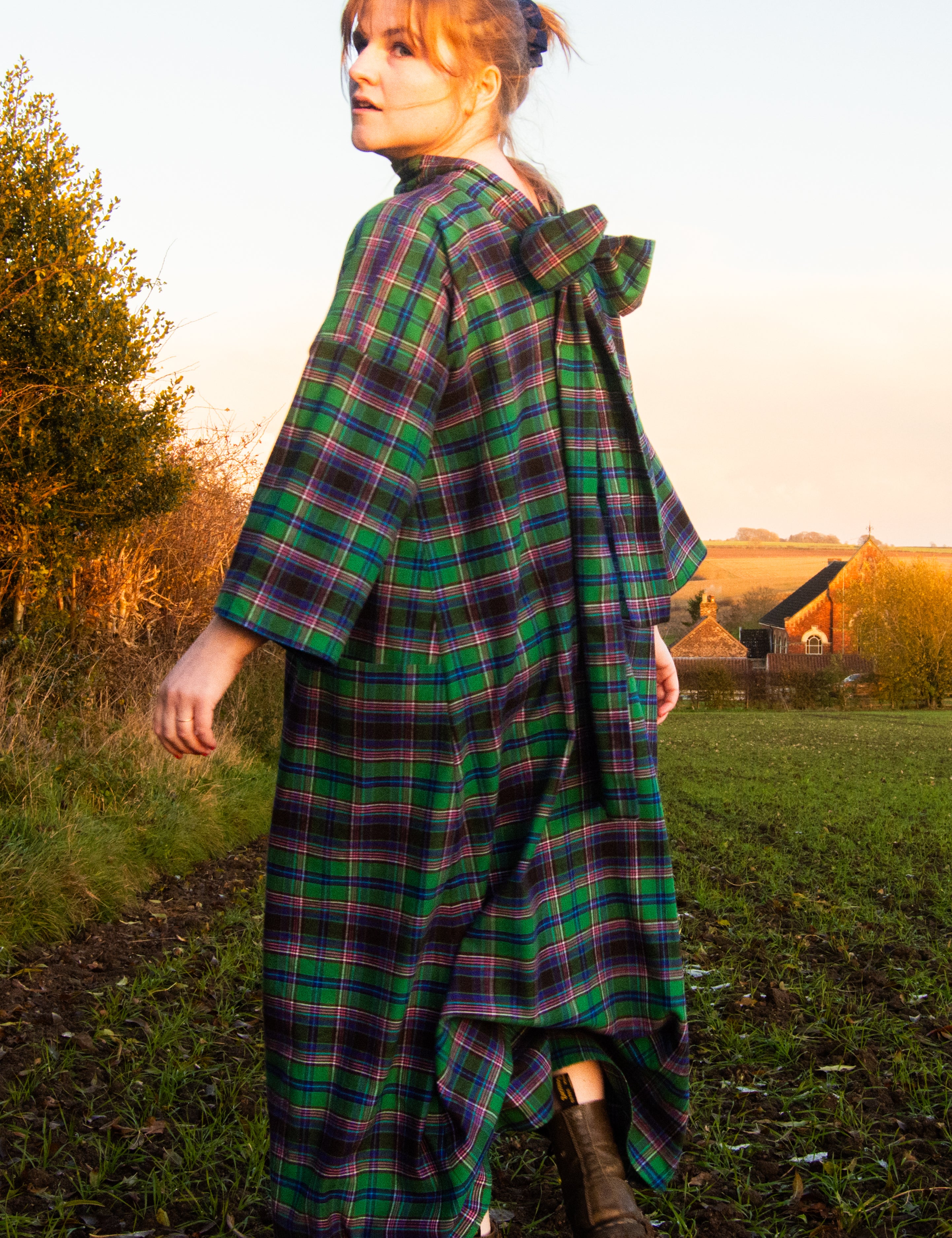 The Reversible Dress - Green tartan cotton flannel - House of Flint