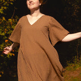 The Joan Dress in Burgundy/Chartreuse Gingham