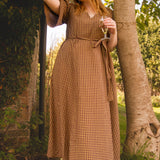 The Joan Dress in Burgundy/Chartreuse Gingham