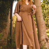 The Joan Dress in Burgundy/Chartreuse Gingham