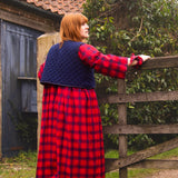 The Waistcoat in Red vintage flowers/Navy quilted cotton