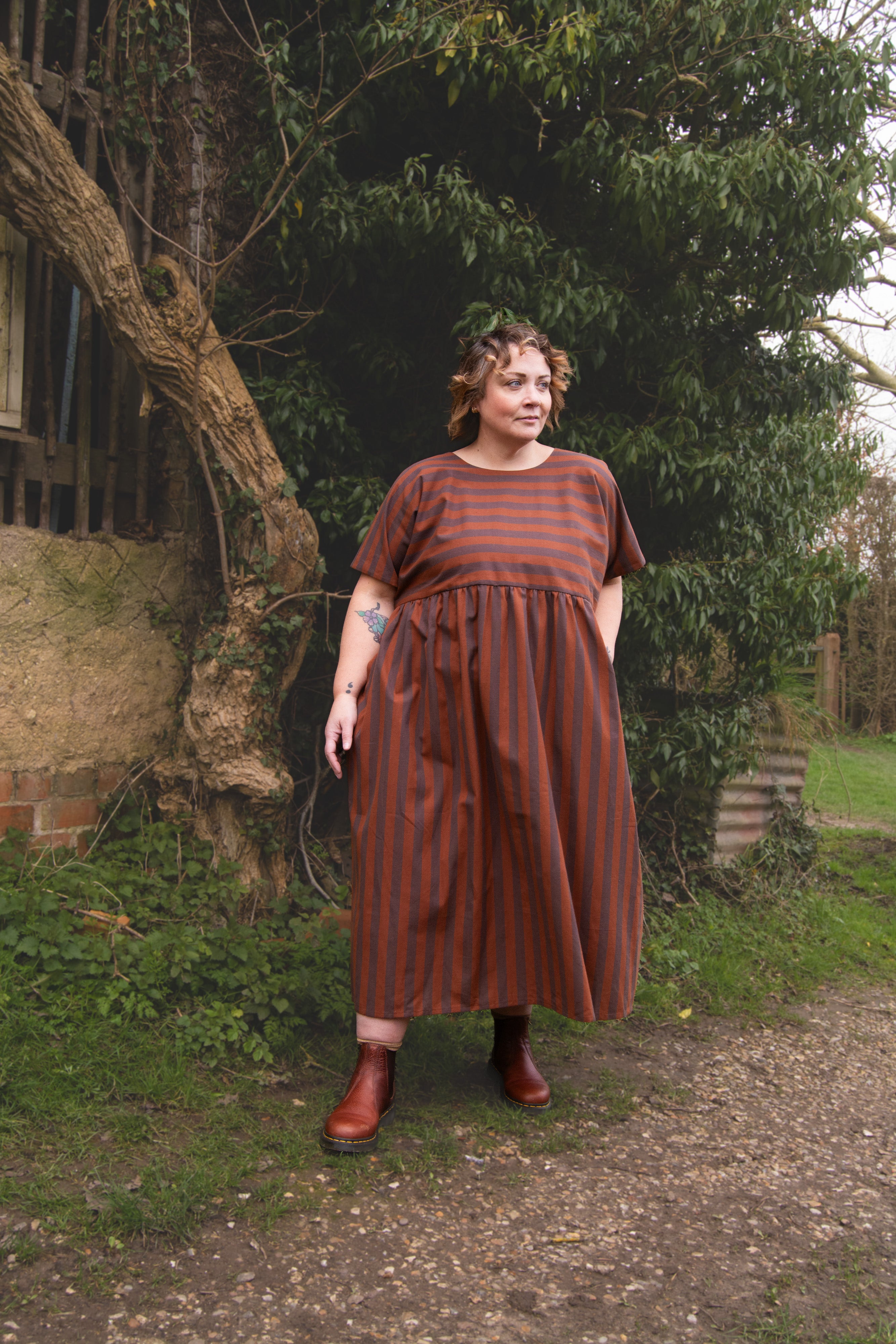 The Doddle Dress in Chestnut Stripe - House of Flint