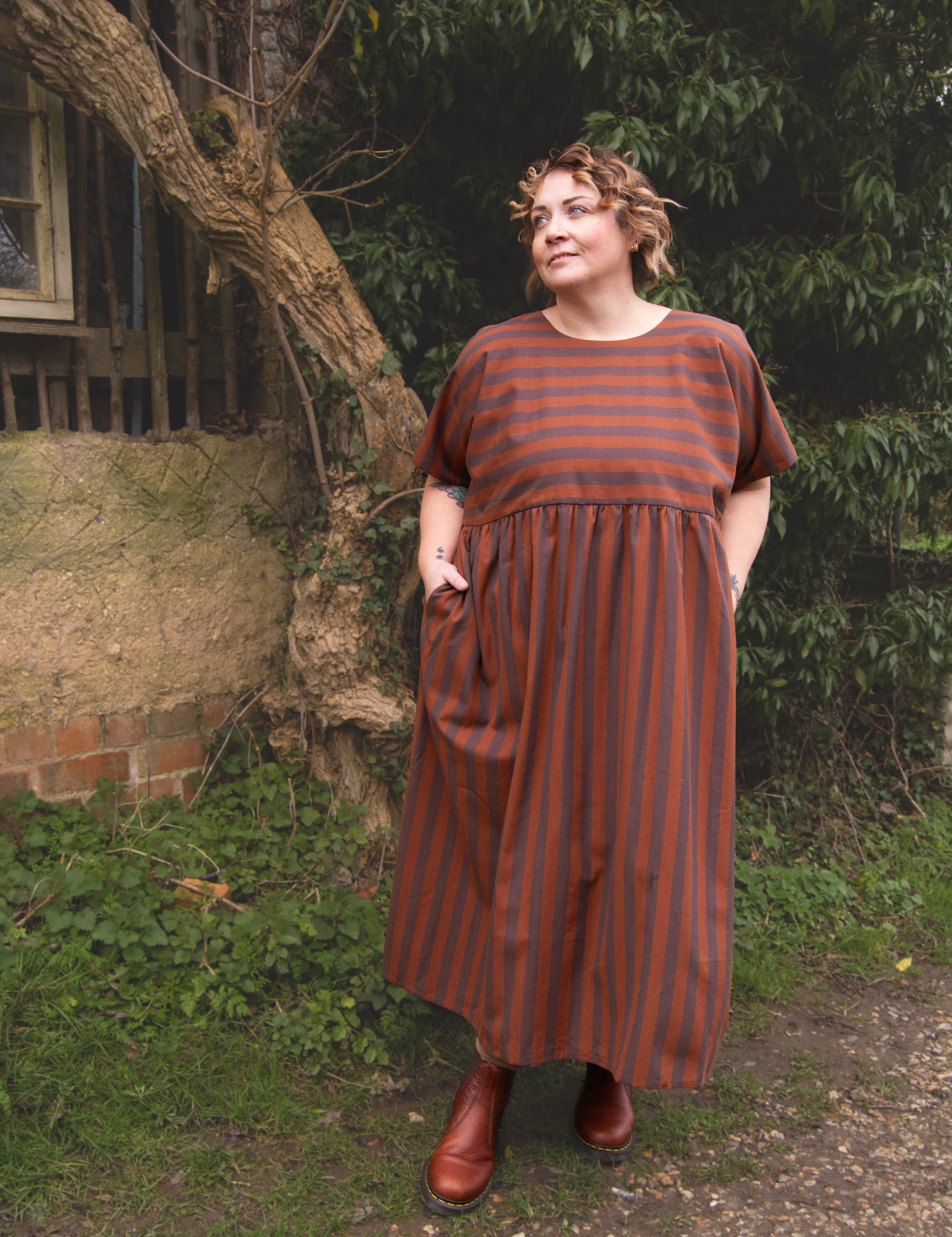 The Doddle Dress in Chestnut Stripe - House of Flint