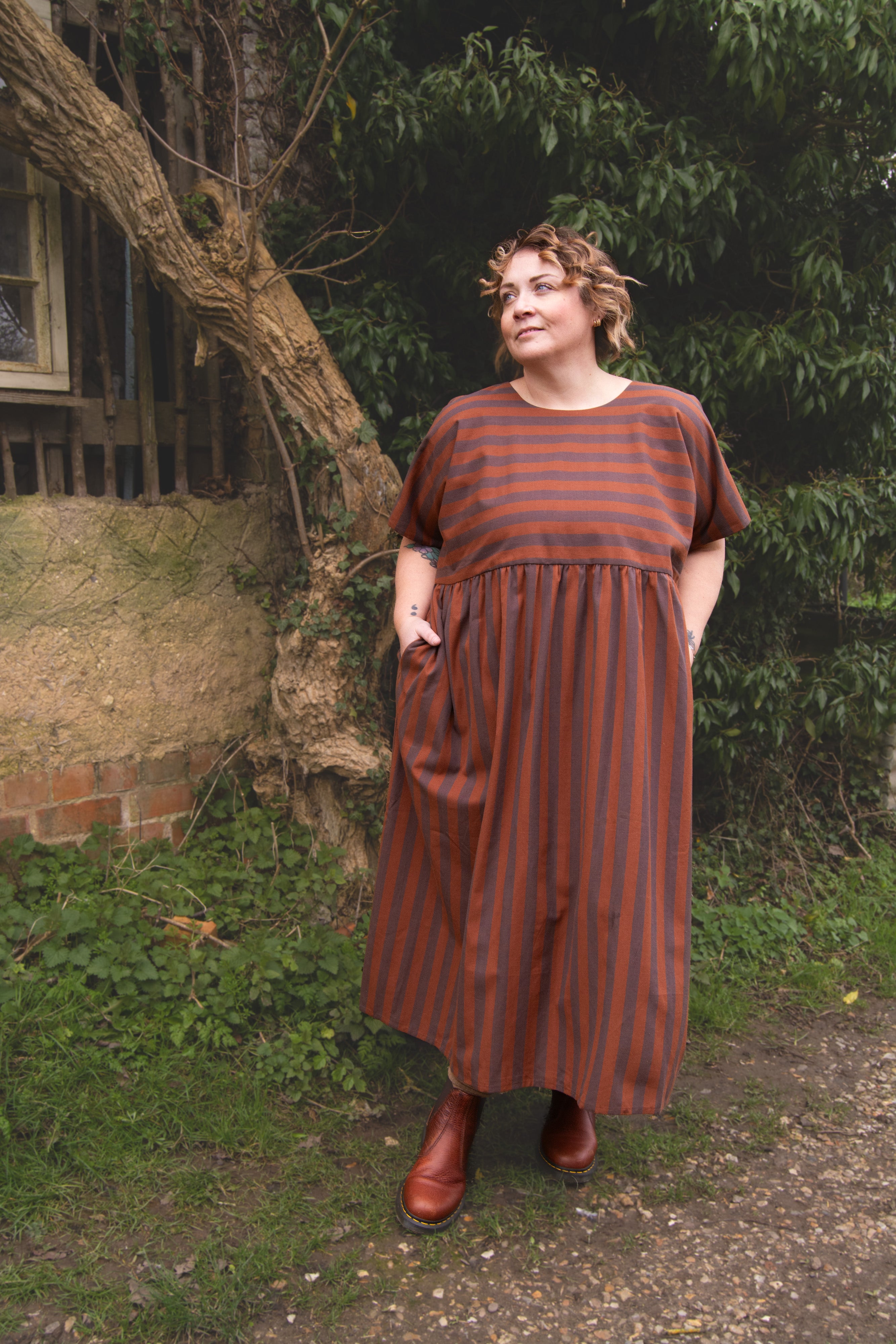 The Doddle Dress in Chestnut Stripe - House of Flint