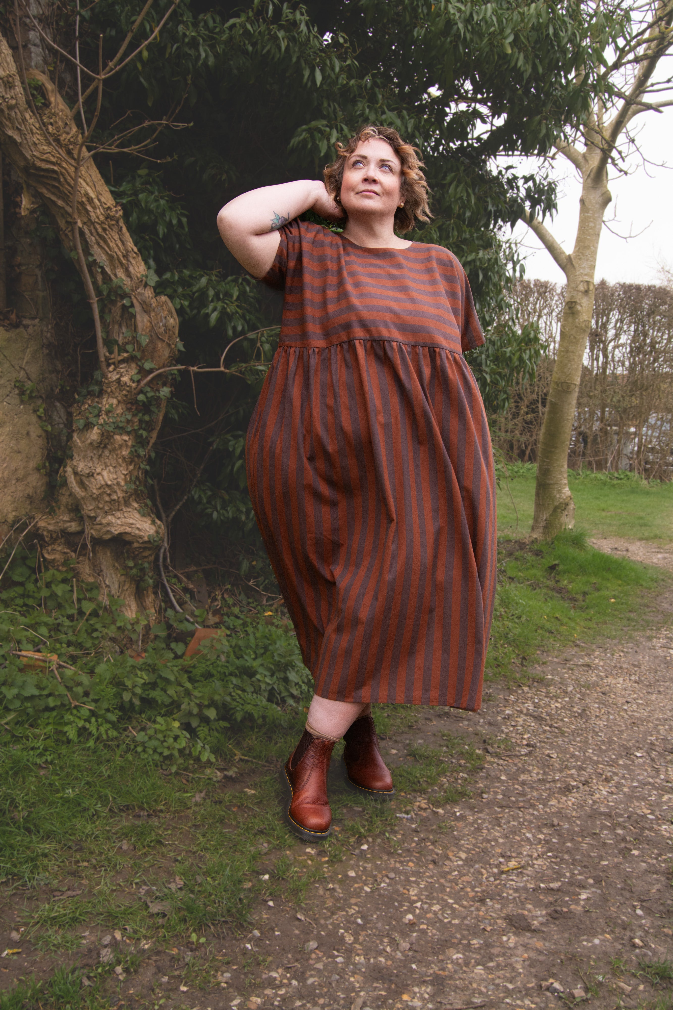 The Doddle Dress in Chestnut Stripe - House of Flint