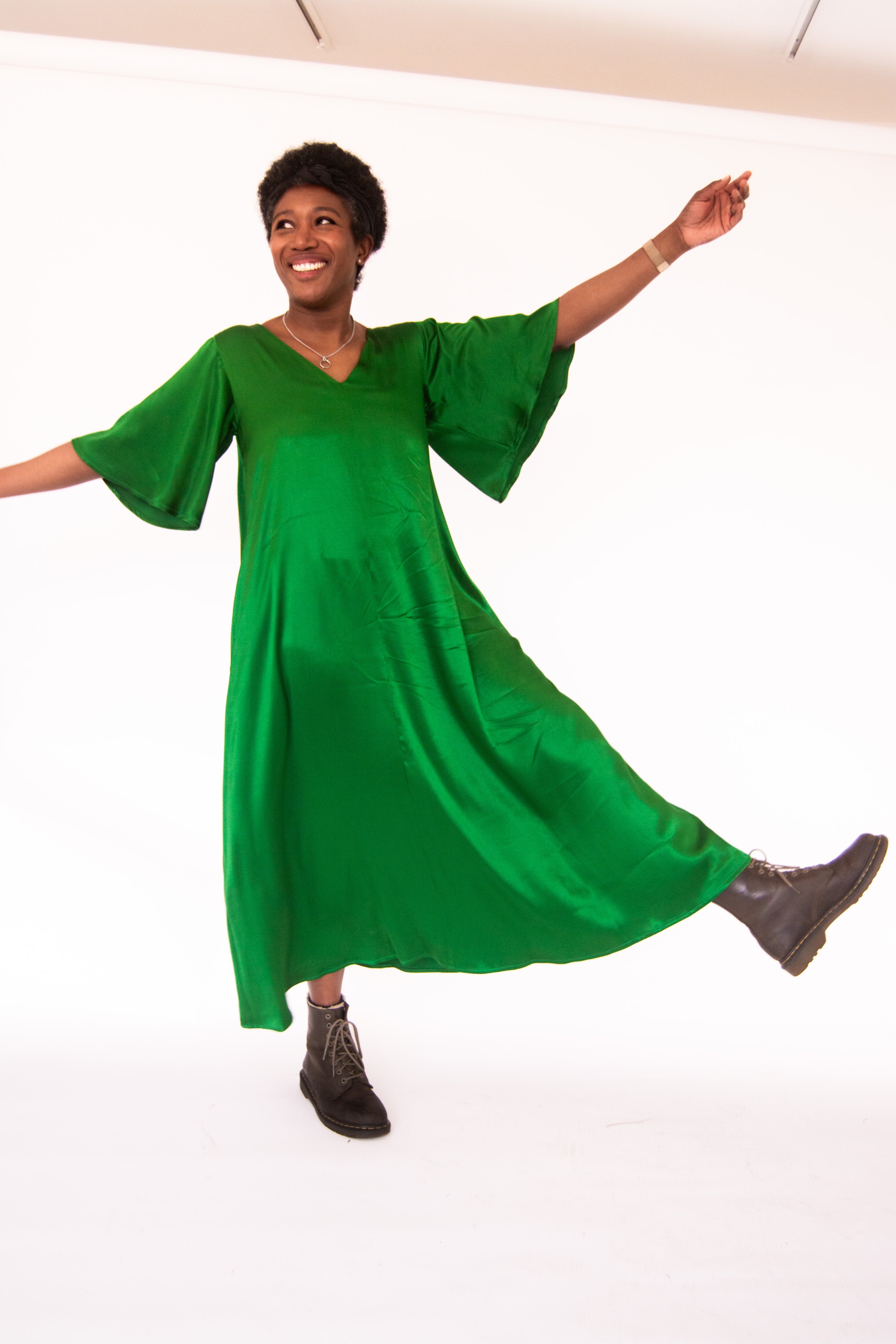 The Joan Dress in Emerald Satin - pre-order - House of Flint