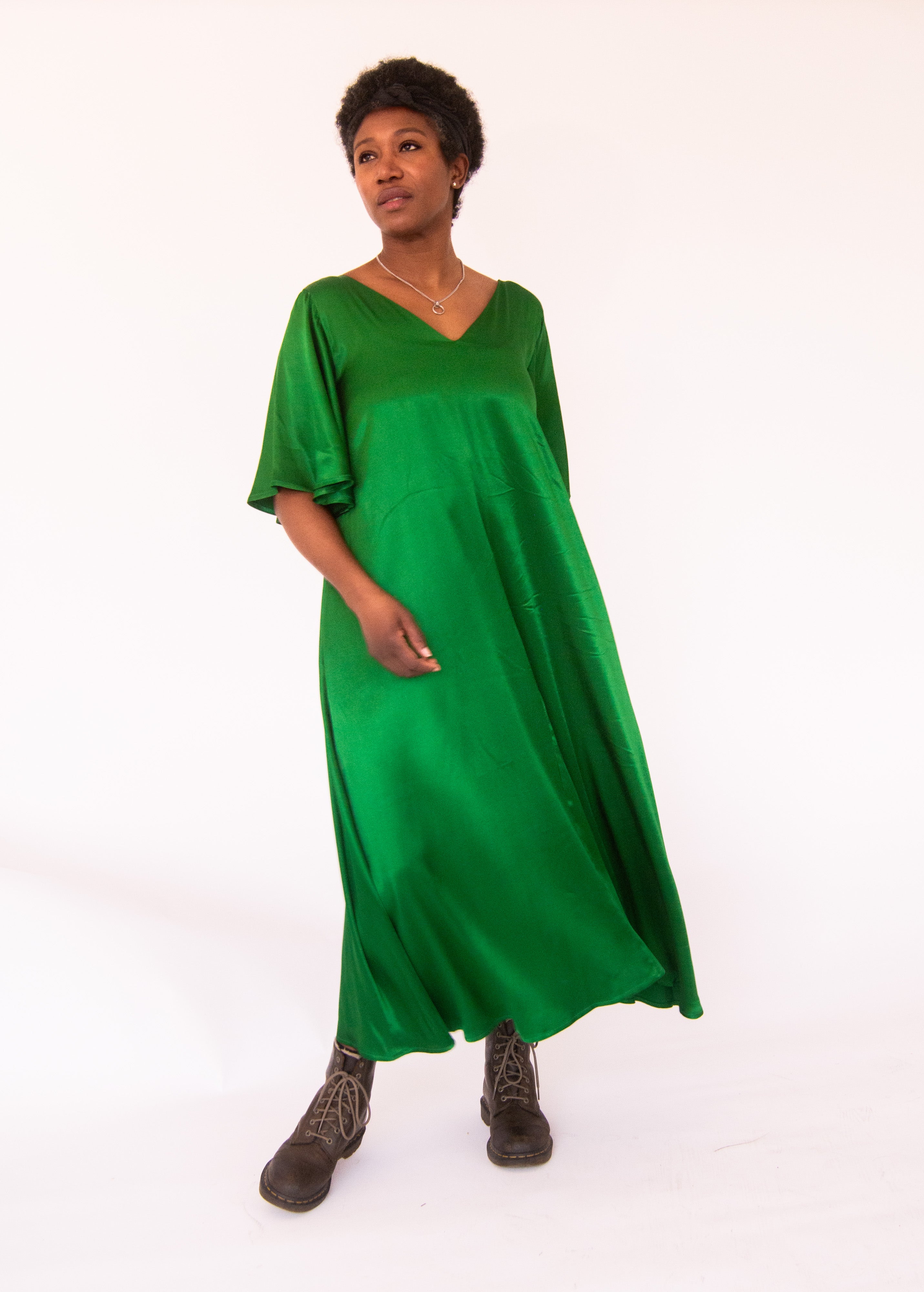 The Joan Dress in Emerald Satin - pre-order - House of Flint