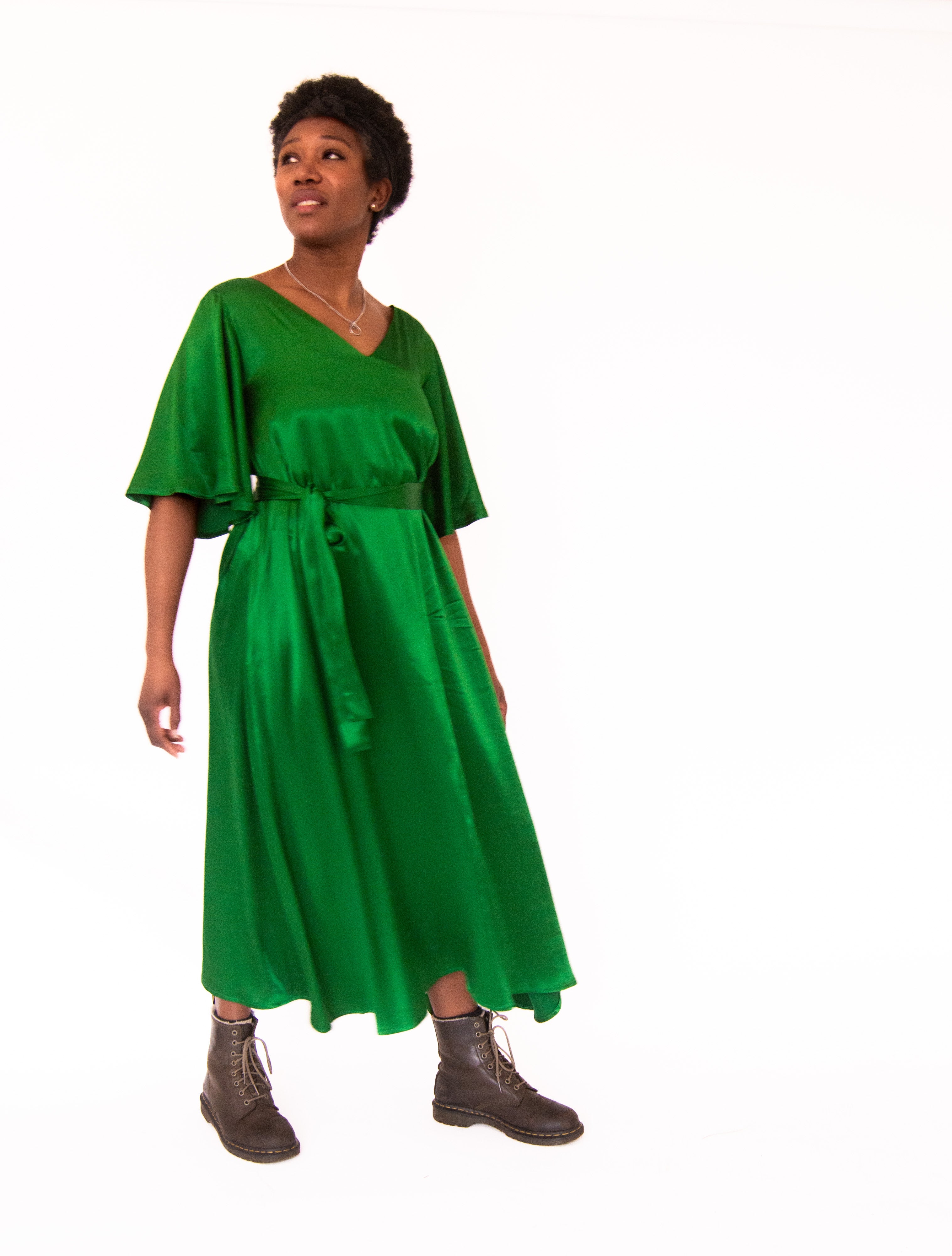 The Joan Dress in Emerald Satin - pre-order - House of Flint