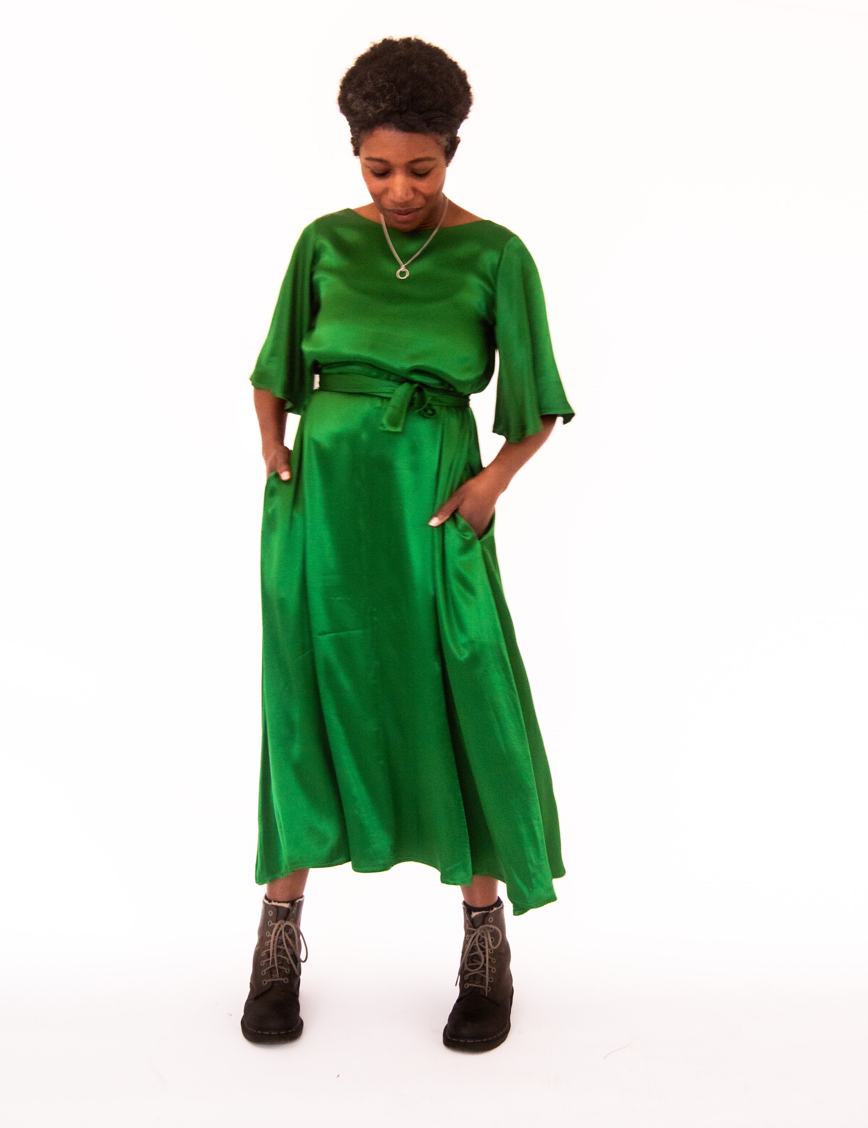 The Joan Dress in Emerald Satin - pre-order - House of Flint