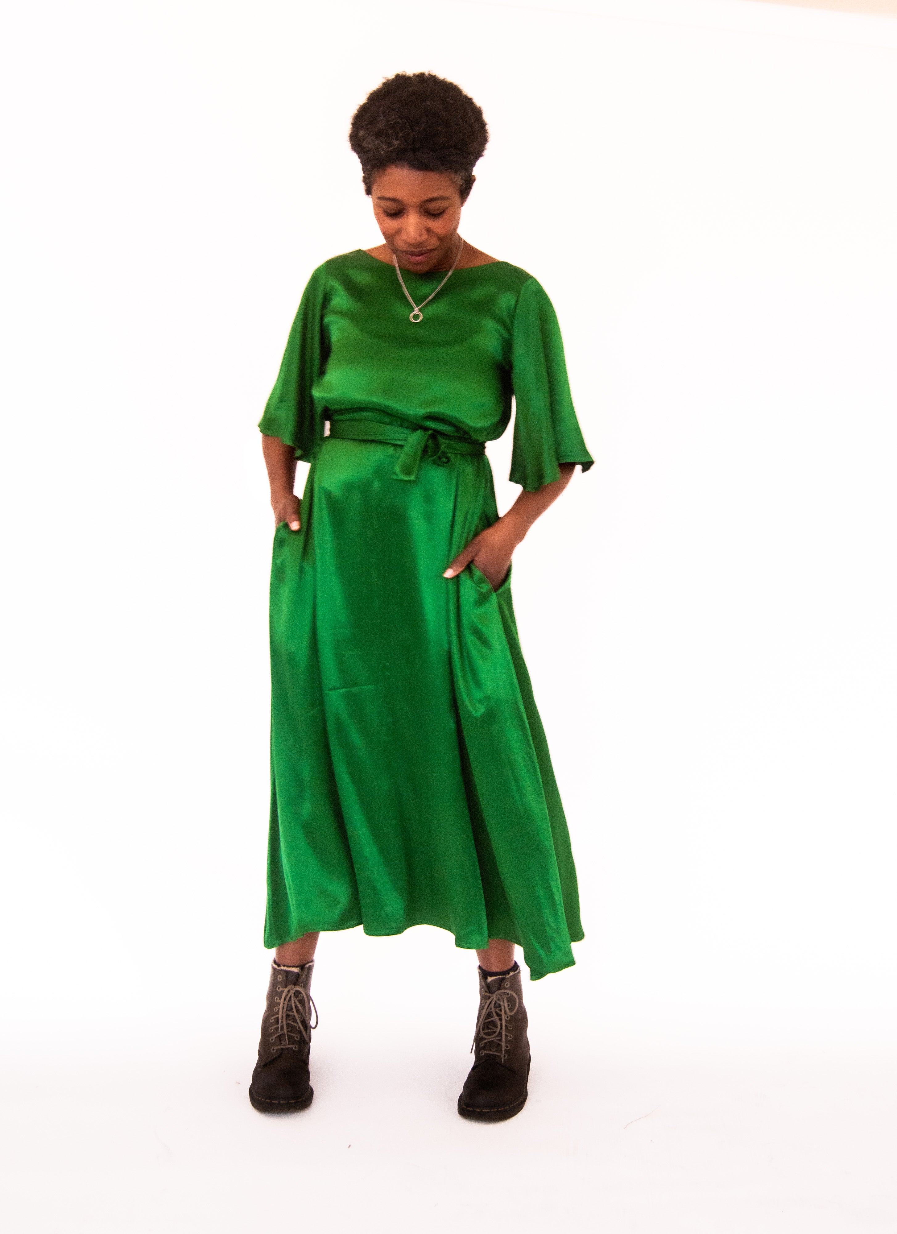 The Joan Dress in Emerald Satin - pre-order - House of Flint