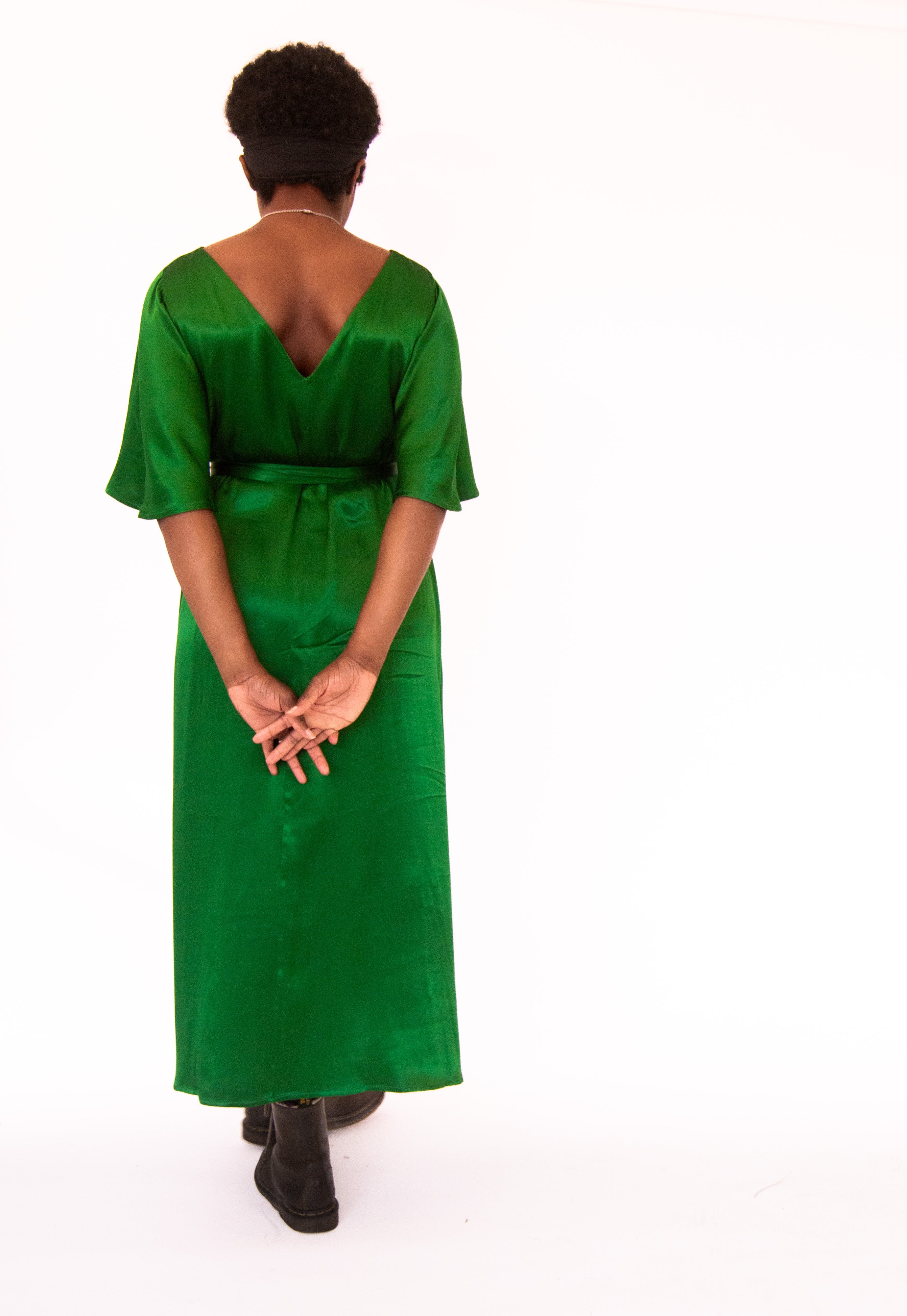 The Joan Dress in Emerald Satin - pre-order - House of Flint