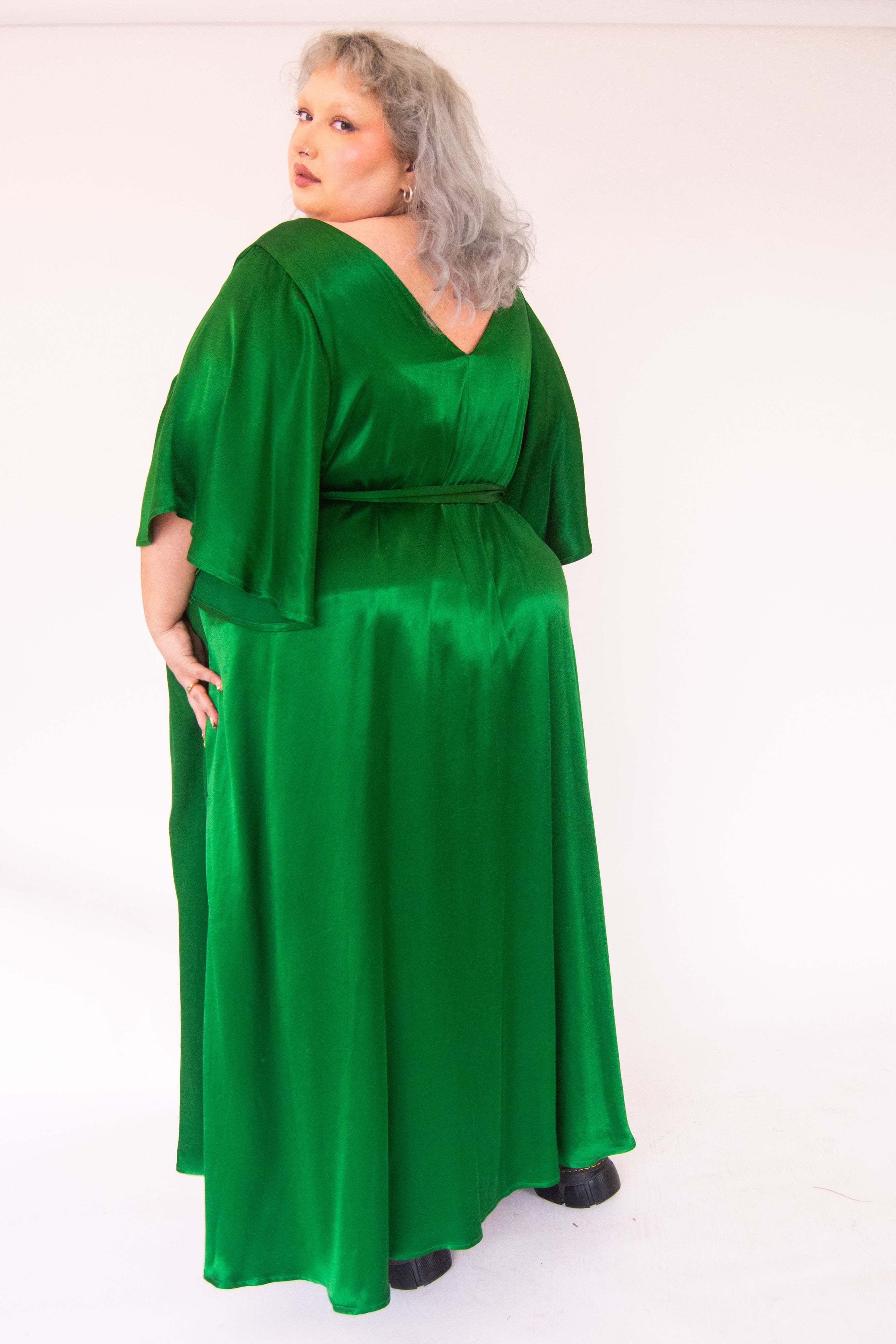 The Joan Dress in Emerald Satin - pre-order - House of Flint