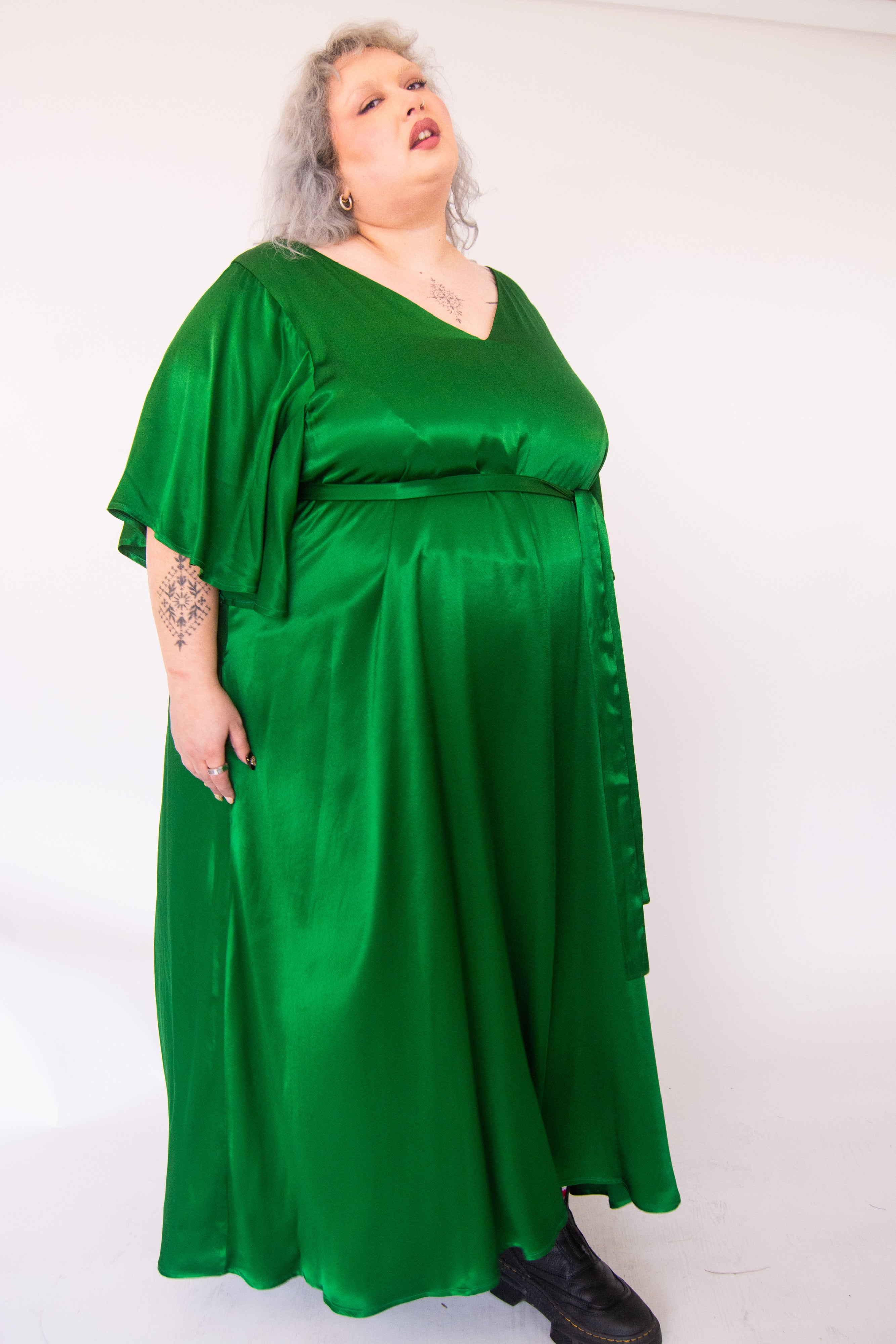 The Joan Dress in Emerald Satin - pre-order - House of Flint