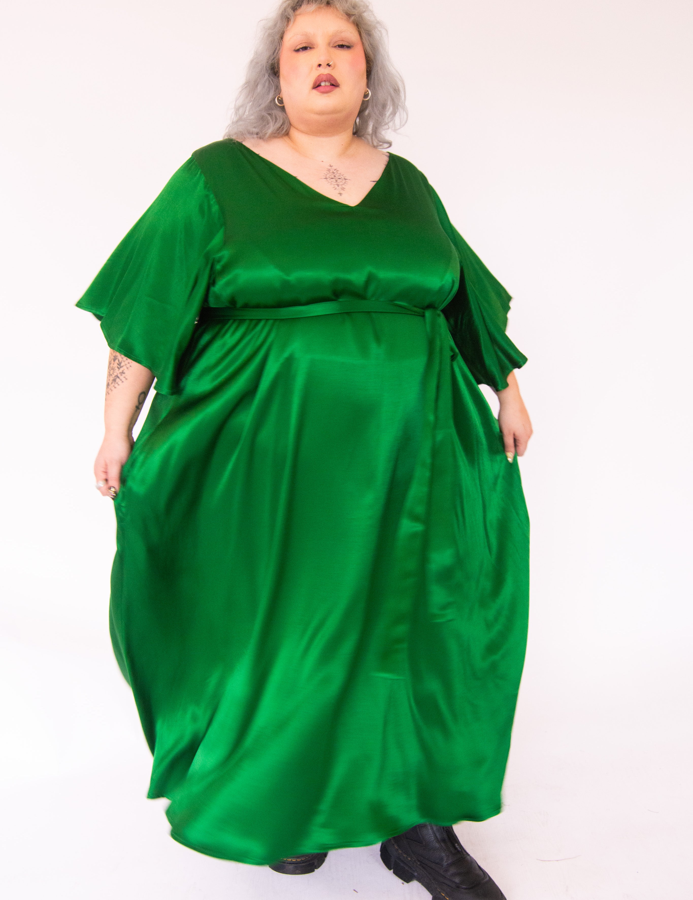 The Joan Dress in Emerald Satin - pre-order - House of Flint