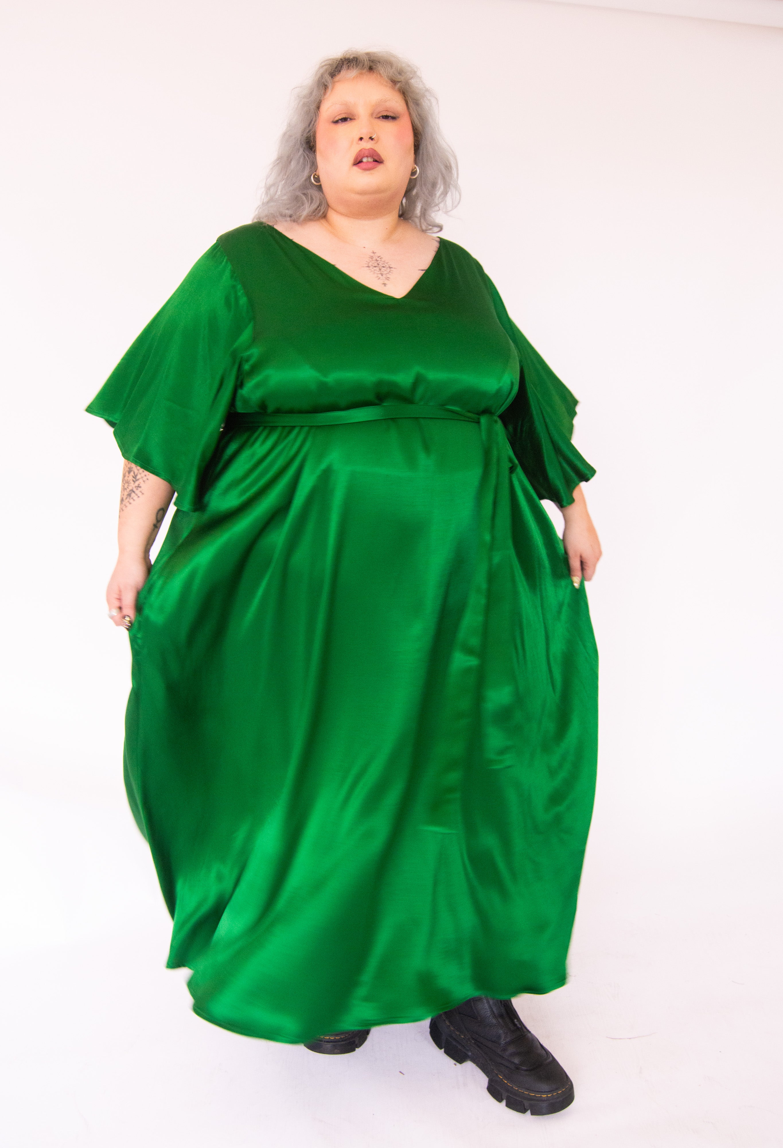 The Joan Dress in Emerald Satin - pre-order - House of Flint