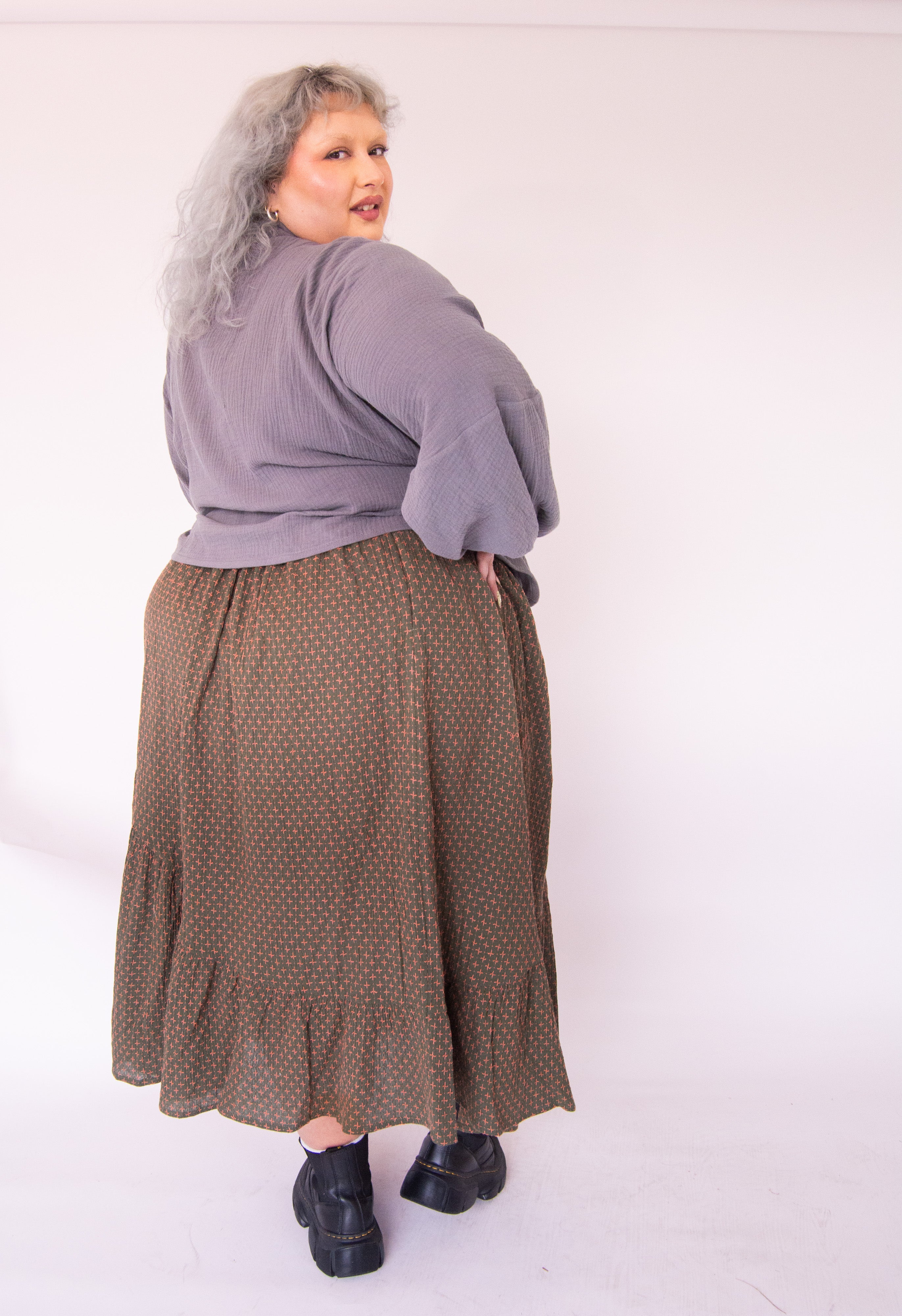 The Gathered Skirt in Pink Stitch Cotton - House of Flint