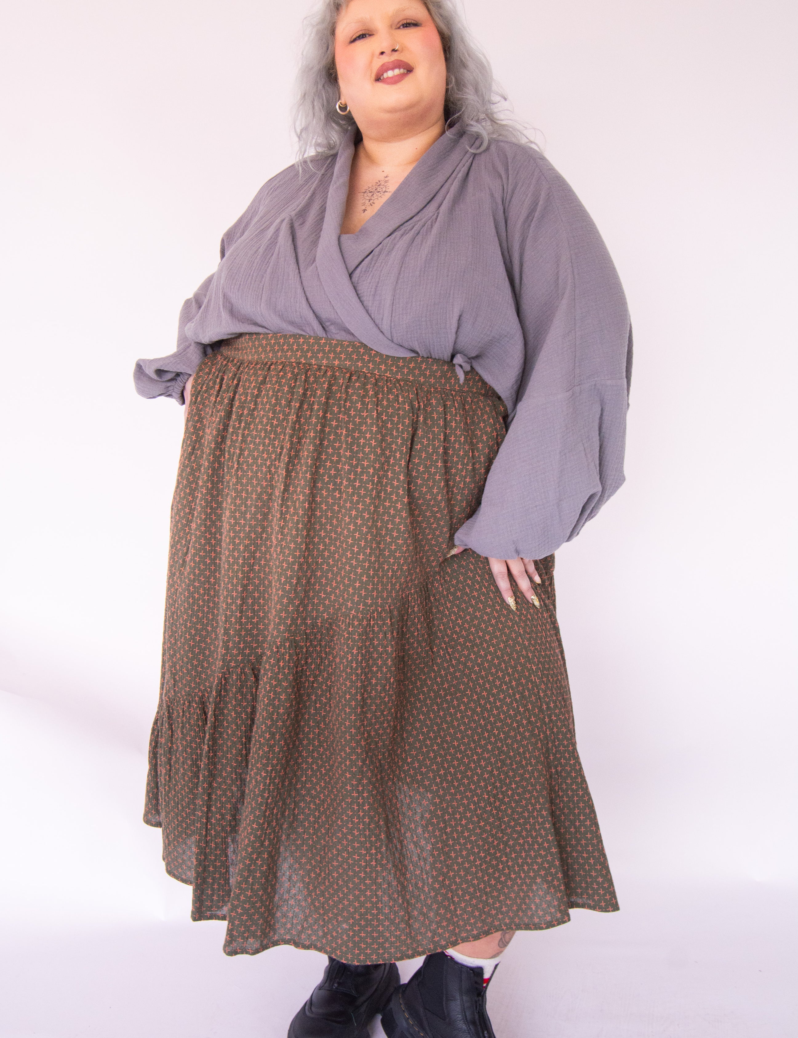 The Gathered Skirt in Pink Stitch Cotton - House of Flint