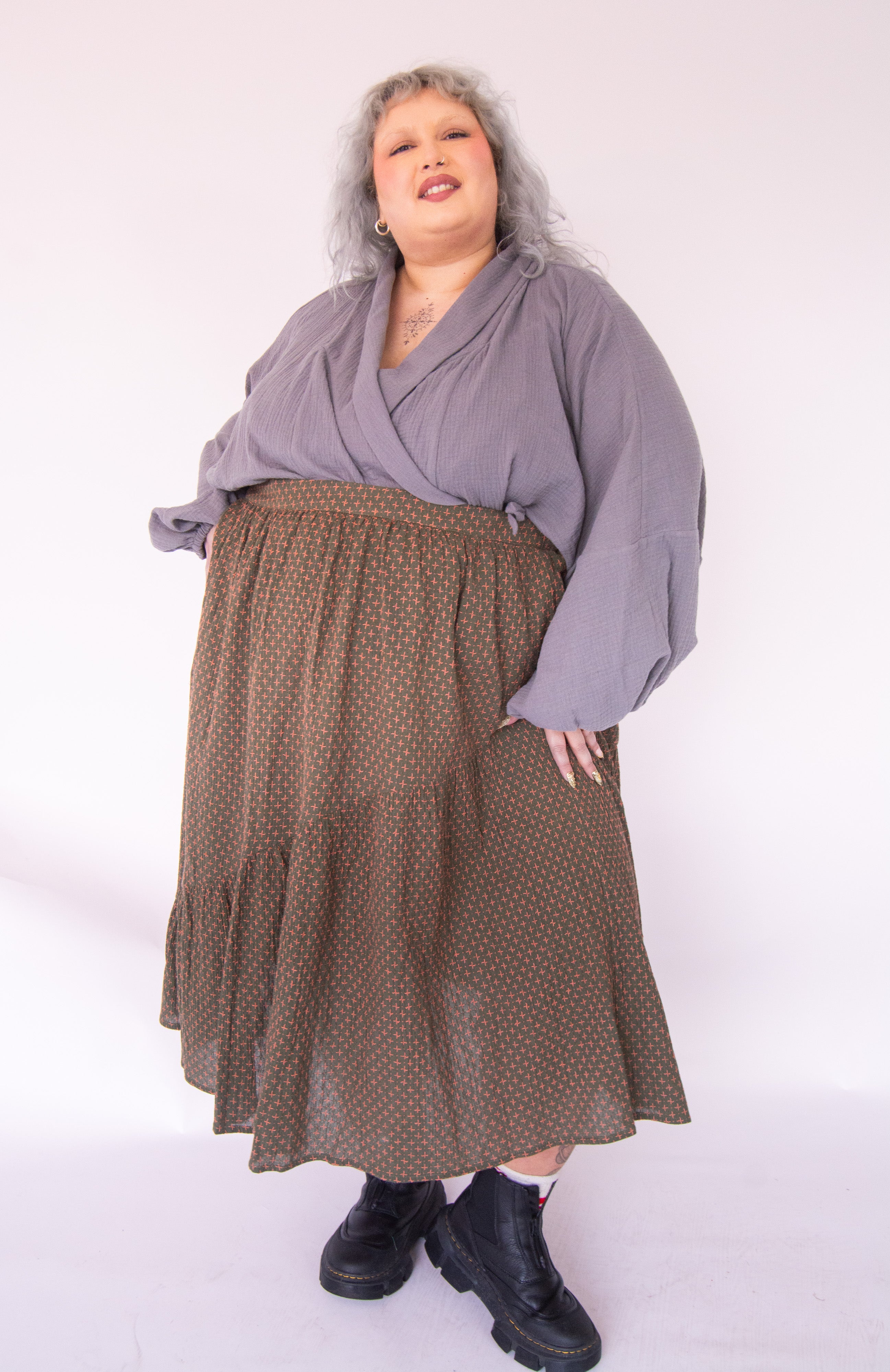 The Gathered Skirt in Pink Stitch Cotton - House of Flint