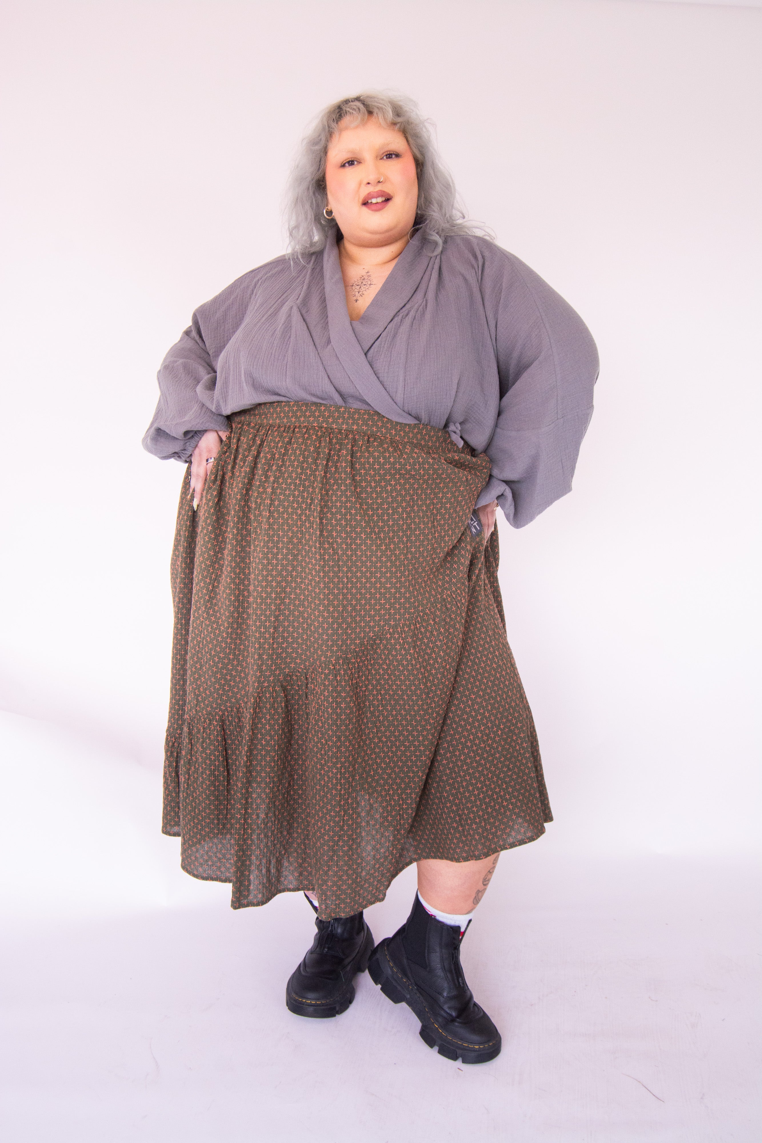 The Gathered Skirt in Pink Stitch Cotton - House of Flint