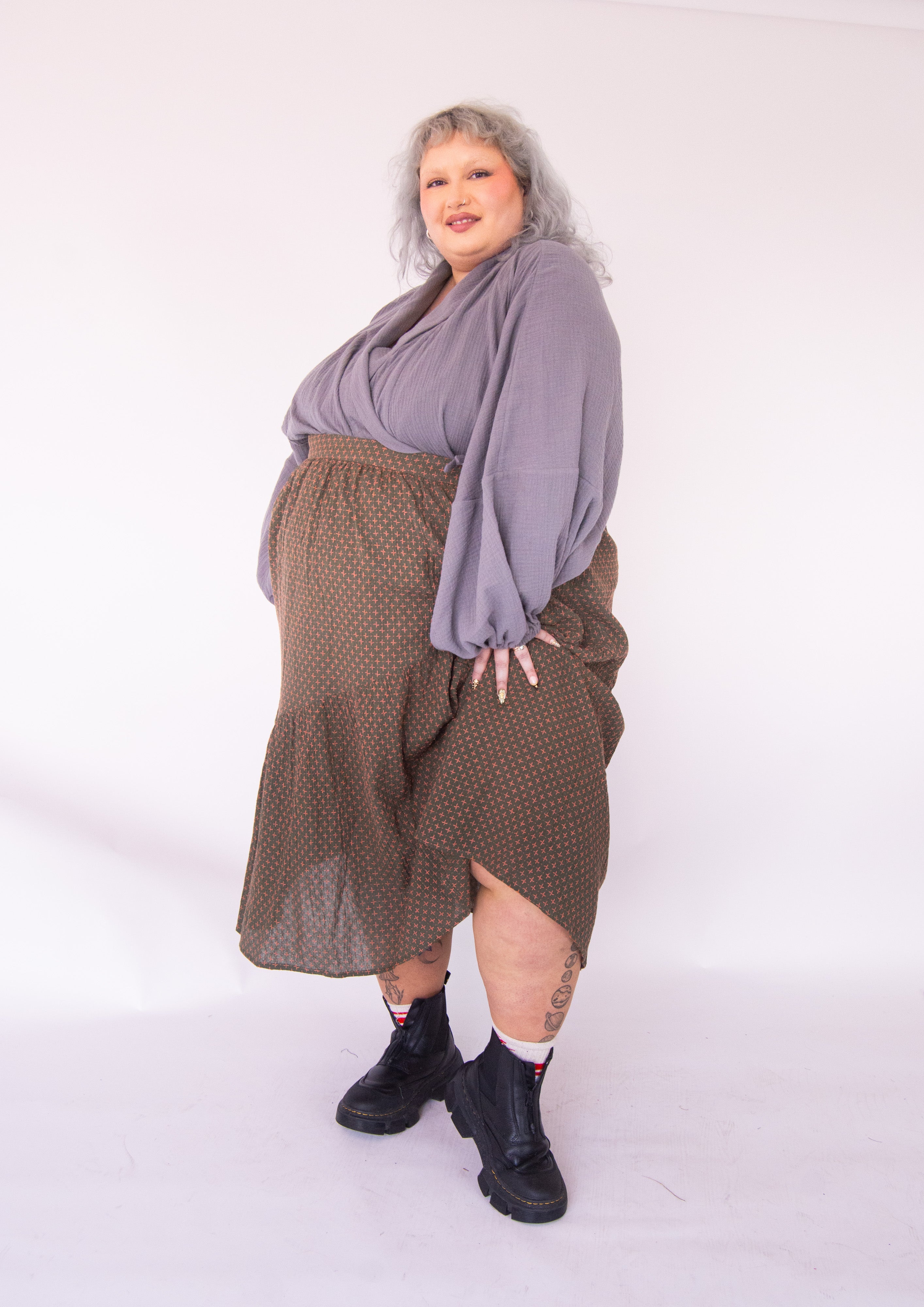 The Gathered Skirt in Pink Stitch Cotton - House of Flint
