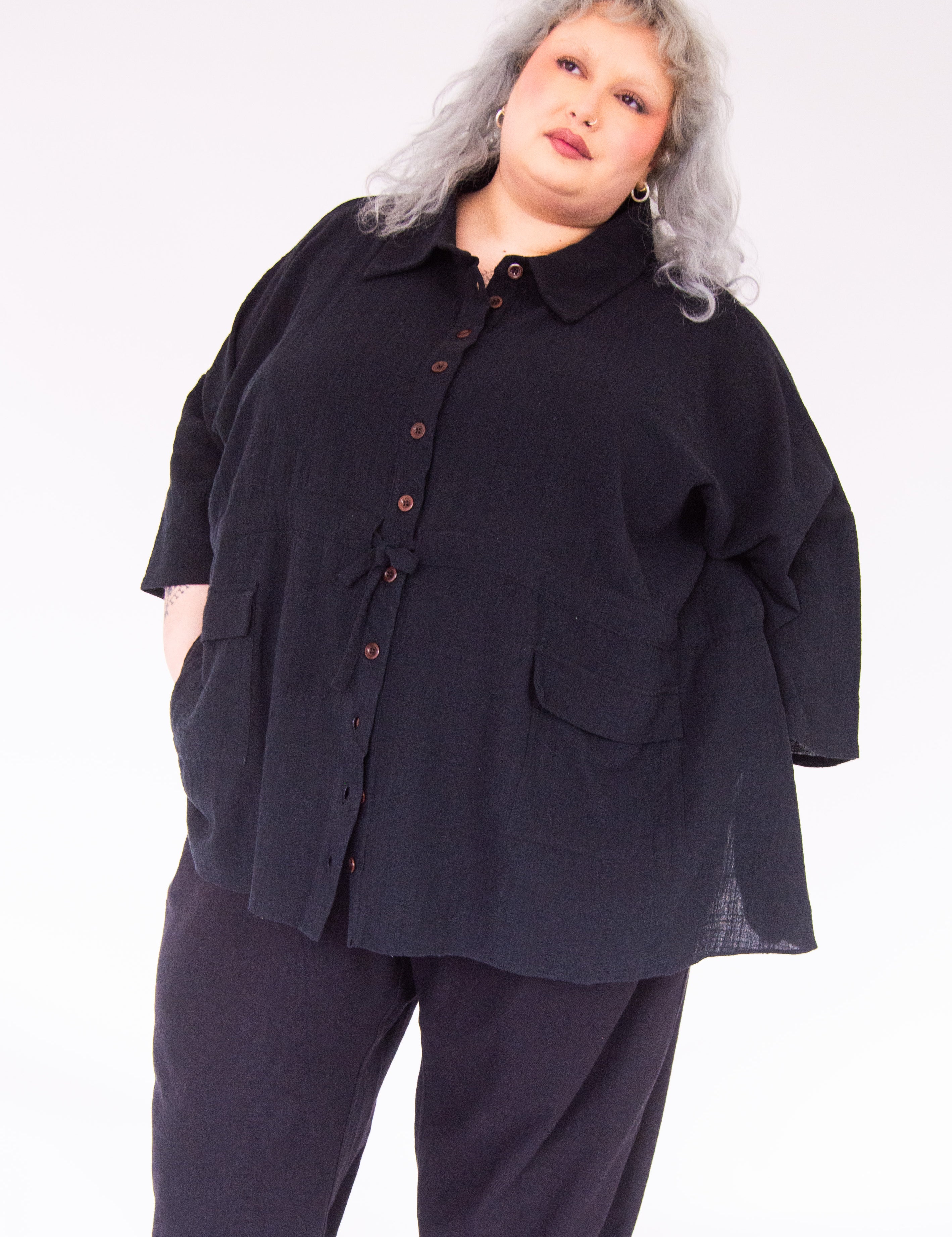 The Good Life Shirt in Black Cotton - ships early April - House of Flint